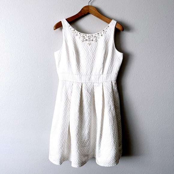 Eliza J Dresses & Skirts - Eliza J White Shimmer Embellished Neckline Sleeveless‎ Fit Flare Dress Size 12